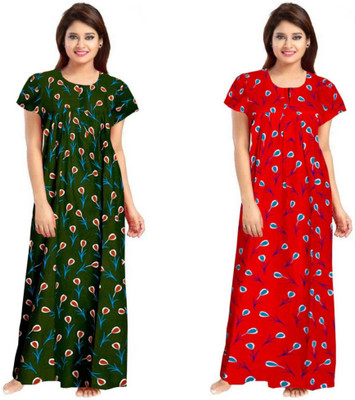 Sarthak Creation Women Nighty Set(Blue, Red)