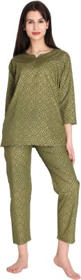 Duchess Women Printed Green Top & Pyjama Set