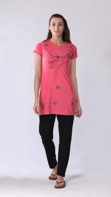Angel Curve Women Printed Pink Top & Pyjama Set