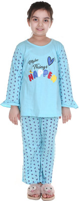 MMSTOR Girls Printed Multicolor Top & Pyjama Set