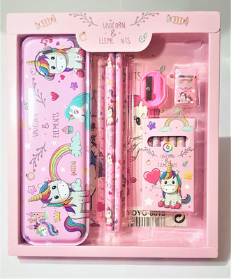Shrinika 6 UNICORN STYLE STATIONARY Art Metal Pencil Box(Set of 1, Pink)