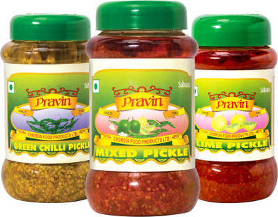 pravin Pickle/Achar Combo of 3 Jar 500g Each Mixed, Green Chilli, Lime Pickle(3 x 500 g)