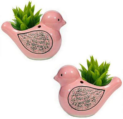 Luminescence Enterprises Ceramic Bird Shape Hanging Plant Container Set, Pink Color, Set Of 2 Plant Container Set(Pack of 2, Ceramic)