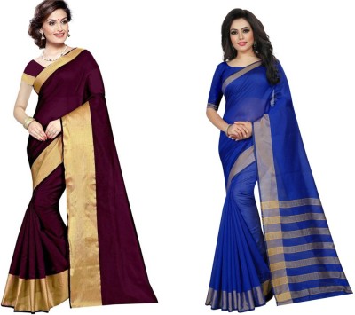 Saadhvi Solid/Plain Daily Wear Cotton Silk Saree(Dark Blue)