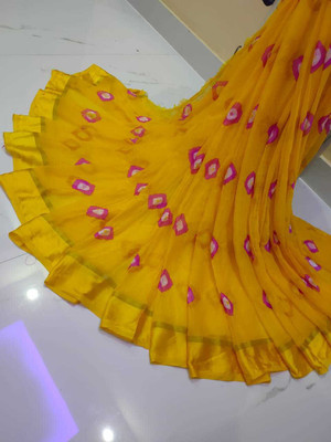 KHATRI AND SONS Printed Bandhani Chiffon Saree(Yellow)