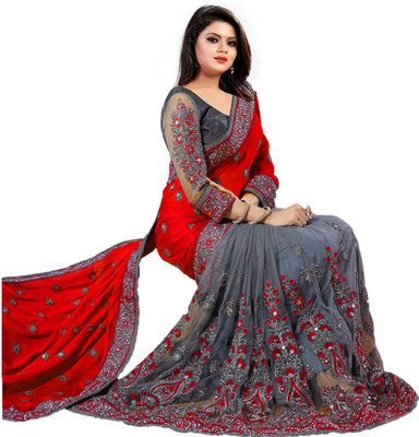 MURTHIRUPI Embroidered Bollywood Lycra Blend Saree(Red)