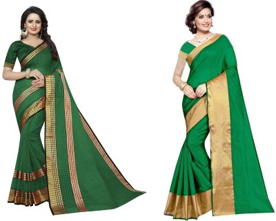 Suali Solid/Plain Daily Wear Cotton Silk Saree(Pack of 2, Multicolor)