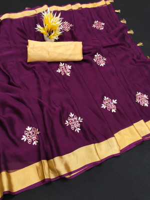 bhavika silk mills Self Design Bollywood Chiffon Saree(Purple)