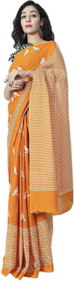 Jaipuri Print Printed Daily Wear Pure Cotton Saree(Mustard)