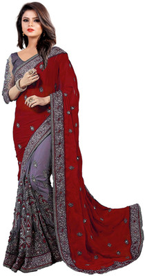 MURTHIRUPI Embroidered Bollywood Net, Art Silk Saree(Maroon)