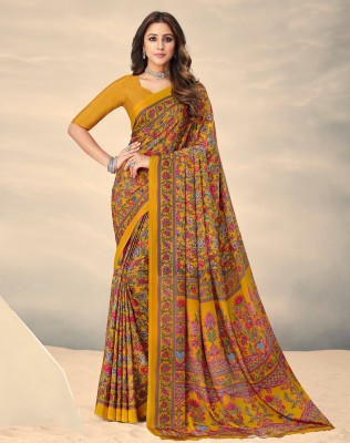 SIRIL Printed, Geometric Print, Floral Print Bollywood Silk Blend, Crepe Saree(Yellow)