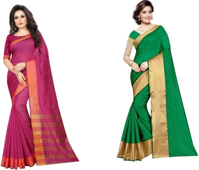 Saadhvi Solid/Plain Daily Wear Cotton Silk Saree(Pack of 2, Pink)