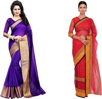 Saadhvi Geometric Print Daily Wear Cotton Silk Saree(Pack of 2, Pink)