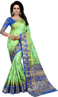 Saarah Self Design Kanjivaram Art Silk Saree(Light Green)