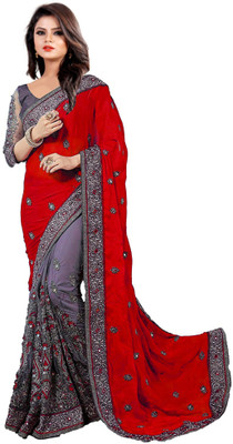 MURTHIRUPI Embroidered Bollywood Net, Art Silk Saree(Red)