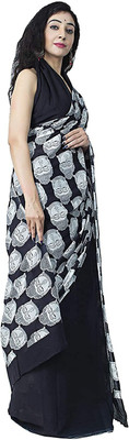 Jaipuri Print Printed, Blocked Printed Daily Wear Pure Cotton Saree(Black)