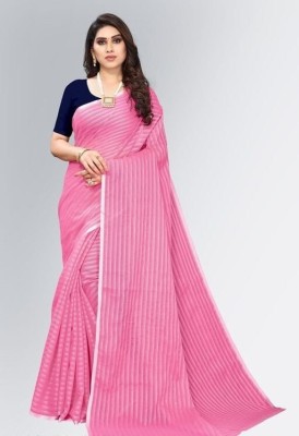 GEETABA FASHION Striped Daily Wear Linen Saree(Pink)