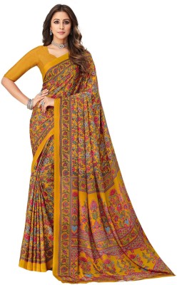 Satrani Printed, Geometric Print, Floral Print Bollywood Silk Blend, Crepe Saree(Yellow)