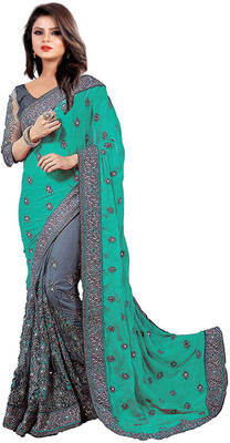 MURTHIRUPI Embroidered Bollywood Net, Art Silk Saree(Green)
