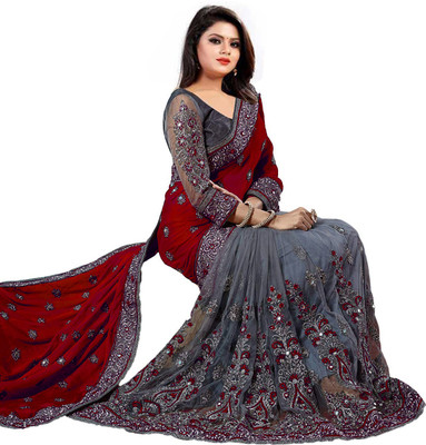 MURTHIRUPI Embroidered Bollywood Lycra Blend Saree(Maroon)