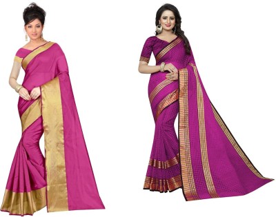 Suntex Geometric Print Daily Wear Cotton Silk Saree(Pack of 2, Multicolor)