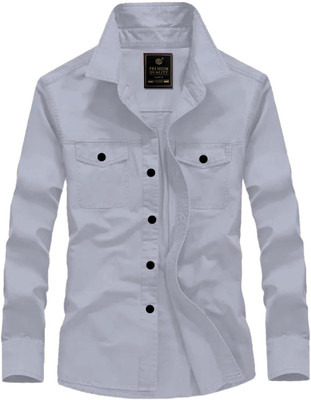 BG TEX Men Solid Casual Grey Shirt