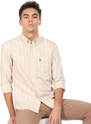 U.S. POLO ASSN. Men Striped Casual Beige Shirt