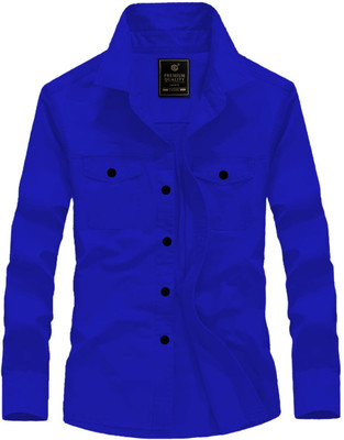 GreenFlair Men Solid Casual Blue Shirt
