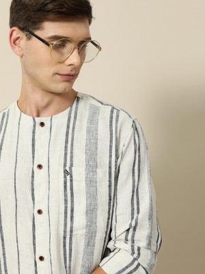 Mr Bowerbird Men Striped Casual White Shirt