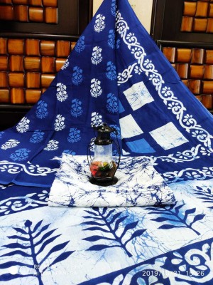 Craftmusium Printed, Color Block, Blocked Printed, Floral Print, Dyed Daily Wear Pure Cotton Saree(Blue)