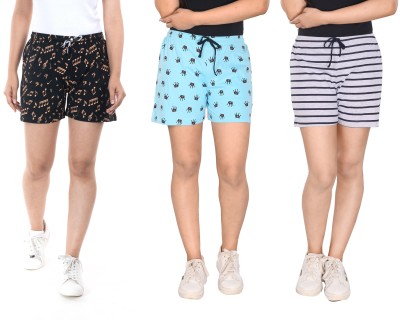 STYLE CLUB Printed Women Black, Blue, Grey Basic Shorts, Night Shorts, Basic Shorts, Regular Shorts