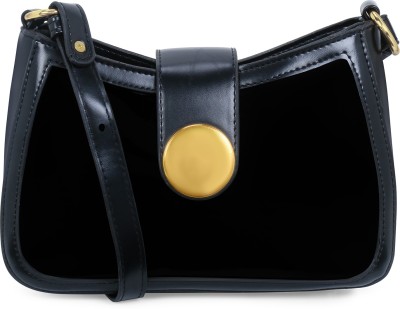 valerie Black Sling Bag Glossy Black Genuine Leather Purse Wallet Wristlet Purse Bag with Phone Pocket