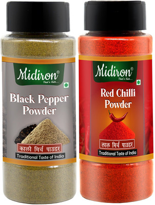Midiron Black Pepper Powder (100g), Red Chilli Powder (100g)(2 x 100 g)