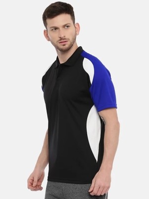 GS Enterprises Colorblock Men Polo Neck Black T-Shirt