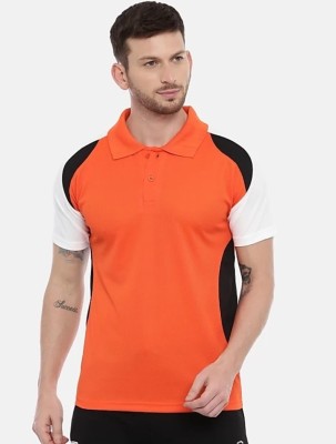 GS Enterprises Colorblock Men Polo Neck Orange T-Shirt