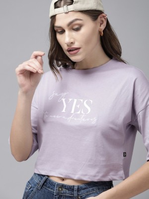 Roadster Printed Women Round Neck Purple T-Shirt