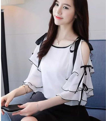 rebooke Casual Geometric Print Women White Top