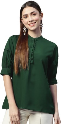 IVES Casual Solid Women Green Top