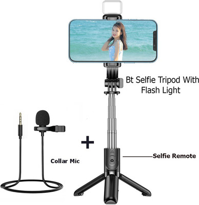 BUFONA Bluetooth Selfie Stick with Selfie Light+Lavalier Collar Mic Tripod Stand holder Tripod, Monopod, Monopod Kit, Tripod Ball Head, Tripod Bracket, Tripod Clamp, Tripod Kit(Black, Supports Up to 600 g) BUFONA Bluetooth Selfie Stick with Selfie Light+Lavalier Collar Mic Tripod Stand holder Tripod, Monopod, Monopod Kit, Tripod Ball Head, Tripod Bracket, Tripod Clamp, Tripod Kit(Black, Supports Up to 600 g)