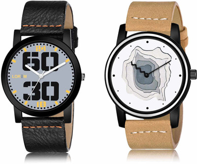 LOREM LR47-LR68 Set Of 2 Casual Round Synthetic Leather Analog Watch  - For Men