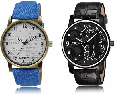 LOREM LR28-LR70 Set Of 2 Casual Round Synthetic Leather Analog Watch  - For Men