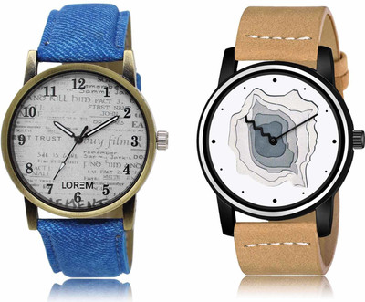 LOREM LR28-LR68 Set Of 2 Casual Round Synthetic Leather Analog Watch  - For Men