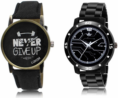 LOREM LR27-LR113 Set Of 2 Casual Round Synthetic Leather & Metal Analog Watch  - For Men