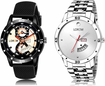 LOREM LR56-LR103 Set Of 2 Casual Round Synthetic Leather & Metal Analog Watch  - For Men