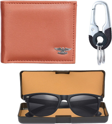 Peacock Mundkar Sunglass & Wallet Combo(Black, Tan)