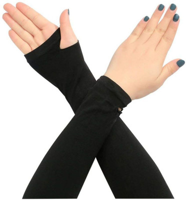plutoprom Cotton Arm Sleeve For Men & Women(Free, Black)