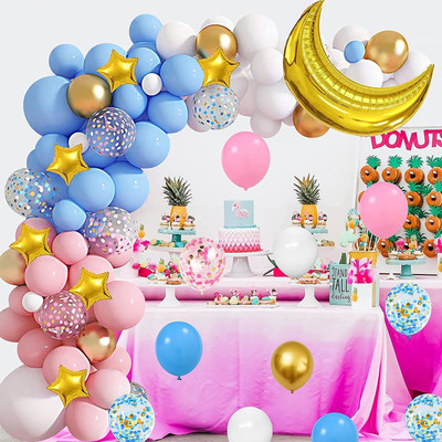 Giftzadda Solid 70 Pcs Pink Blue Gold Moon Star Theme Balloon Arch Garland Kit for Birthday Balloon(Multicolor, Pack of 70)