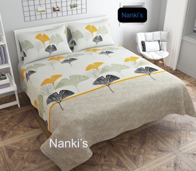 Nanki's 190 TC Polycotton King Printed Flat Bedsheet(Pack of 1, Beige)