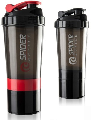 COOL INDIANS Premium Quality Gym shaker Combo With 2 Storage Compartment and Mixer Blender. 500 ml Shaker(Pack of 2, Red, Black, Plastic)