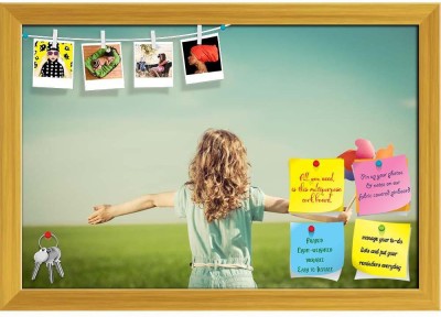 Artzfolio Happy Child In Spring Field, Freedom Concept Notice Pin Soft Board Cork Bulletin Board(Golden Frame 23.5 x 16 inch (60 x 41 cms))